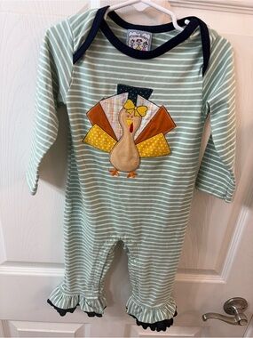 Three Sisters Baby Girl 24 Mo Turkey Appliqué One-Piece Thanksgiving Romper